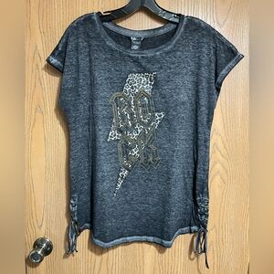 Wild Kiss ROCK Graphic Tee in Gray with Laced Side Detail